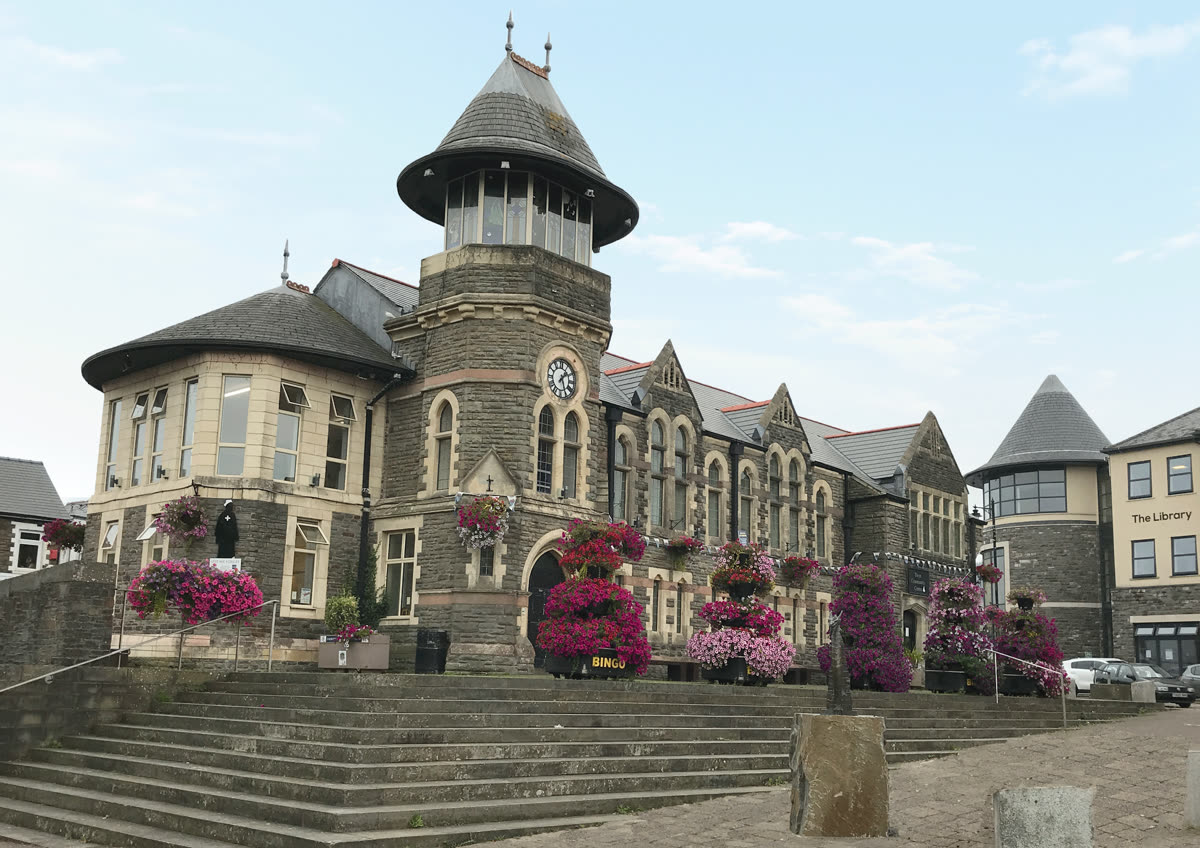 Caerphilly town hall in bloom